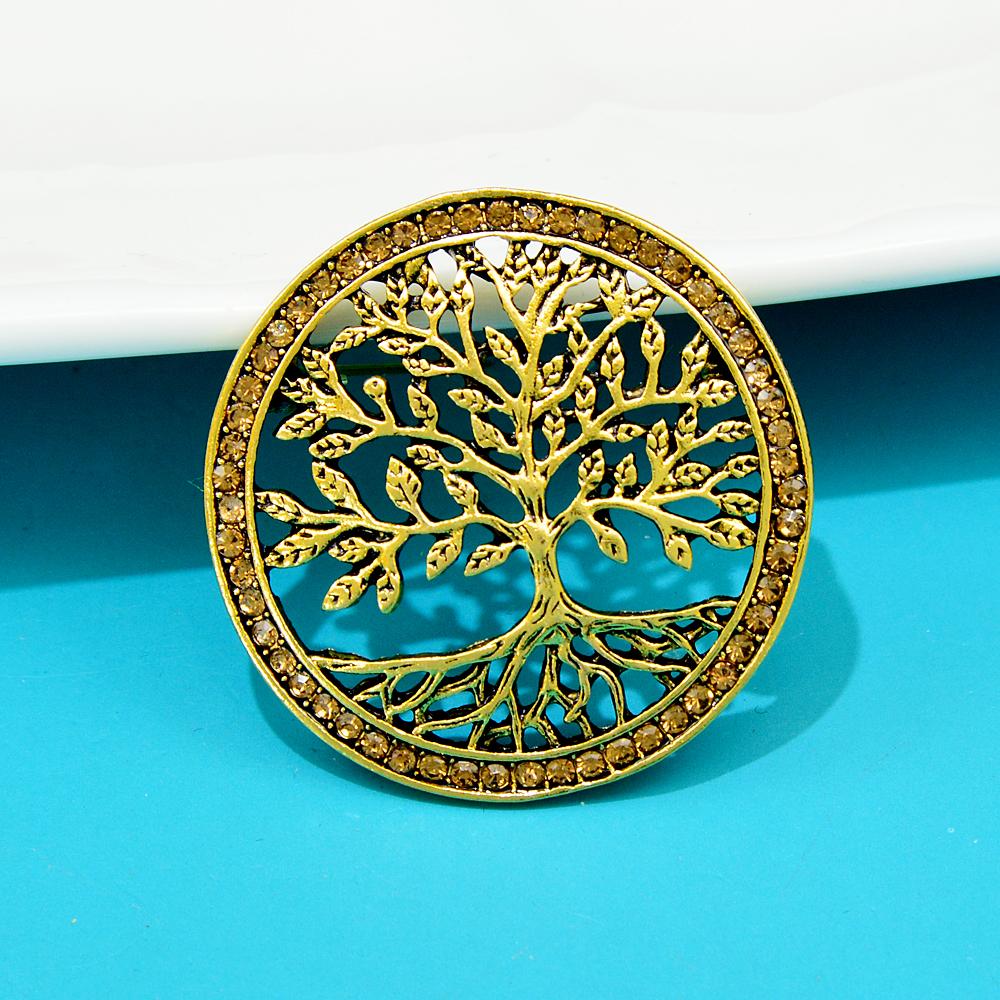 Новые броши в форме дерева со стразами для женщин, круглые стильные украшения, 2 цвета в наличии, булавка для свитера, новинка высокого качества