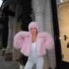 Розовая шуба женская куртка из искусственного меха зимняя розовая лиса с капюшоном плюшевый топ