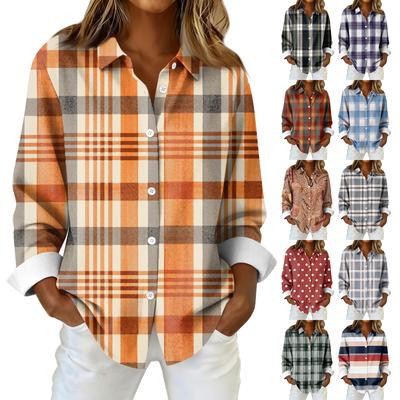 Женская рубашка-блузка с рождественским принтом и пуговицами, длинный рукав, повседневный базовый рубашечный воротник, обычный топ