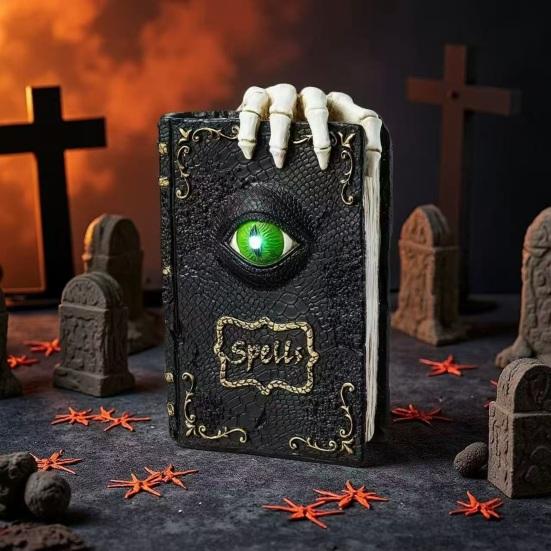 Halloween Resin Book Sculpture Ghost Hunter Hand Statue Decorative Figurine Spooky Devil Eye Collectible Tabletop Ornament