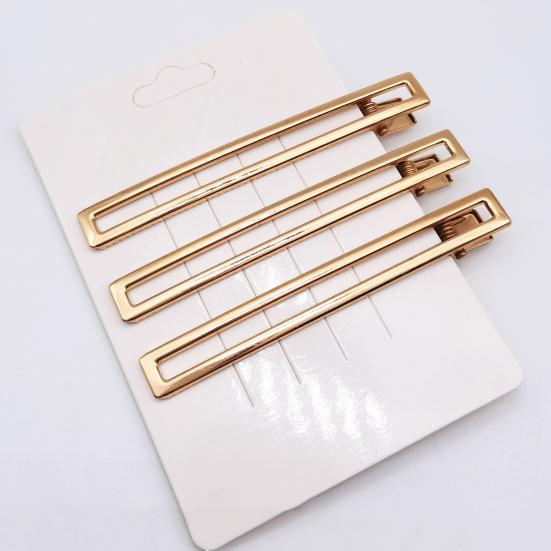 10Pcs Women Hairpins Non-fading Gloss Geometric Duck-bill Clips Anti-slip Non-falling Hollow Out Metal Openwork for Daily Wear