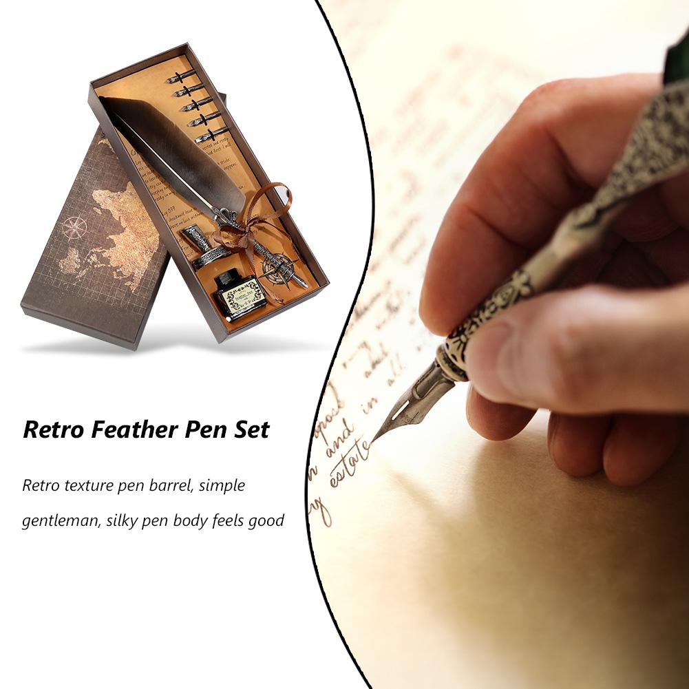 Ретро Набор для каллиграфии: Перо-макалка, Чернила, Канцелярские принадлежности, Перо-гусиное перо, Для студента, Подарки на день рождения, Подарки учителю, Инструменты для письма