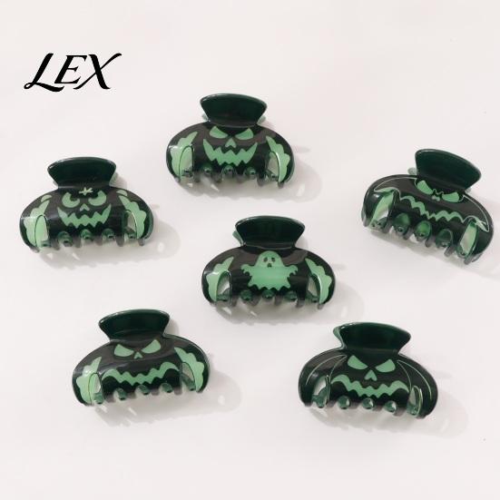 Decorative Holiday Hair Pins Halloween Claw Clips, Luminous Ghost Pumpkin Pattern Acrylic Anti-slip Cute Bat Glow in The Dark Grippers for Women Girls