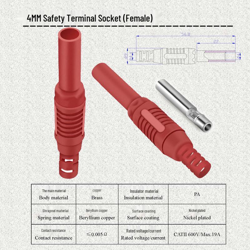 Тестовый удлинительный шнур с банановыми штекерами 4 мм, папа-мама, никелированное медное покрытие разъема, паяемое гнездо 32А