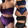 Women Plus Size Swimsuit Velvet Solid Color Leopard Print Tube Top High Waist Sexy Bikini Brazilian Beachwear Bathing Suits