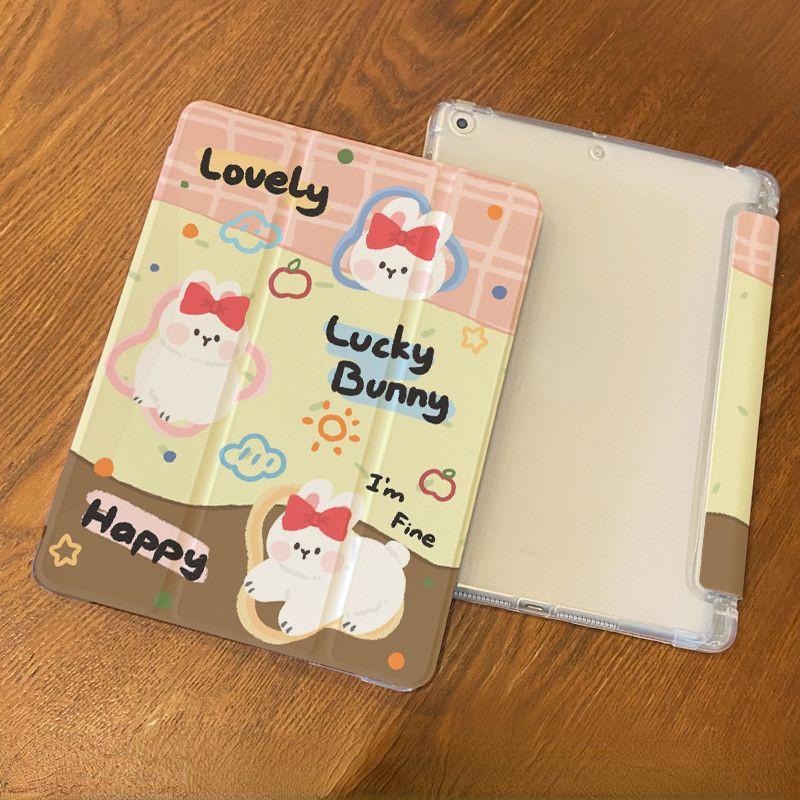 For iPad Air6 Case Cartoon Cute Cat Pattern iPad Tri-fold Flip Case for iPad Air4 Air5 2022 10th 10.9 Air1/2 9.7 Air3/Pro2017 10.5 with Pencil Holder