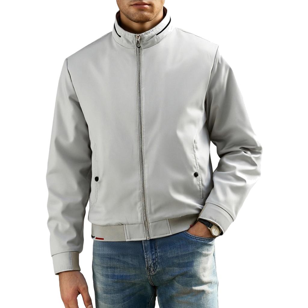 Men's Casual Solid-color Stand-up Collar Fitted Jacket, Windbreaker, Men's Zipper Baseball Shirt, Light Jacket
