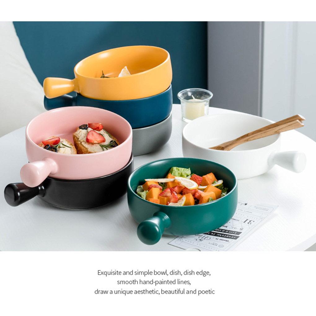 Керамическая салатница с ручкой, однотонная, очаровательная, моющаяся, милая, для дома, завтрака, ужина, супа, фруктов, столовая посуда