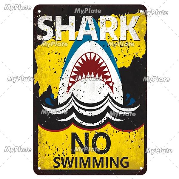 [MaPalte] Винтажный Предупреждающий Металлический Знак Акулы Жестяной Знак Украшение Табличка Домашний Настенный Декор Знак для Бара Домашний Декор Постер Дропшиппинг