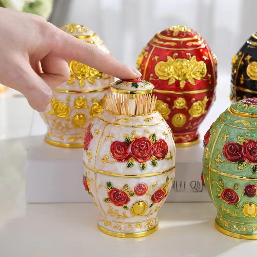 Egg Shaped Floral Toothpick Holder Automatic Toothpick Organizer Toothpick Dispenser Living Room