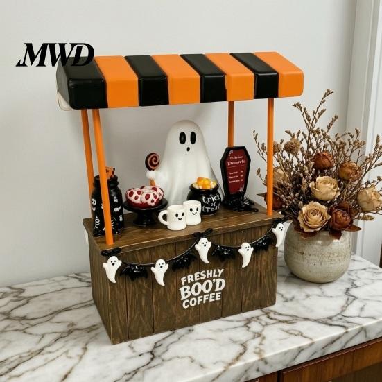 Indoor Halloween Ornament Set Ghost Resin Figurine, Spooky Cart Statue for Ornaments Home Garden Decor, Table Centerpiece Festive Party Decoration
