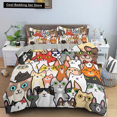 Пододеяльник с изображением мультяшного кота, короля и королевы, красочный комплект постельного белья с изображением милых животных, детский питомец, котенок, мягкий полиэстеровый чехол для одеяла