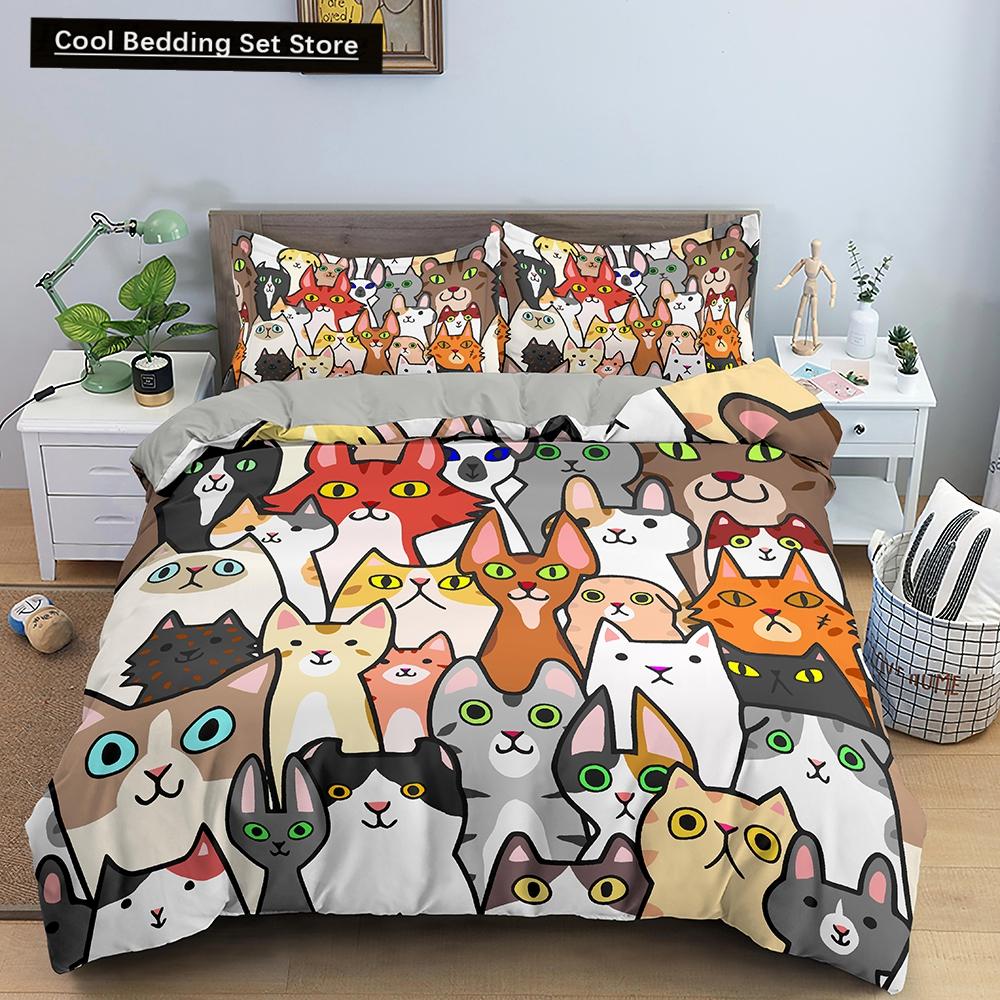 Пододеяльник с изображением мультяшного кота, короля и королевы, красочный комплект постельного белья с изображением милых животных, детский питомец, котенок, мягкий полиэстеровый чехол для одеяла