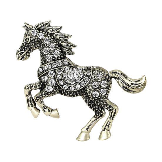 Horse Brooch Retro Style Sparkling Rhinestones Alloy Pin Clothes Hats Bags Scarves Badge Fashion Accessories