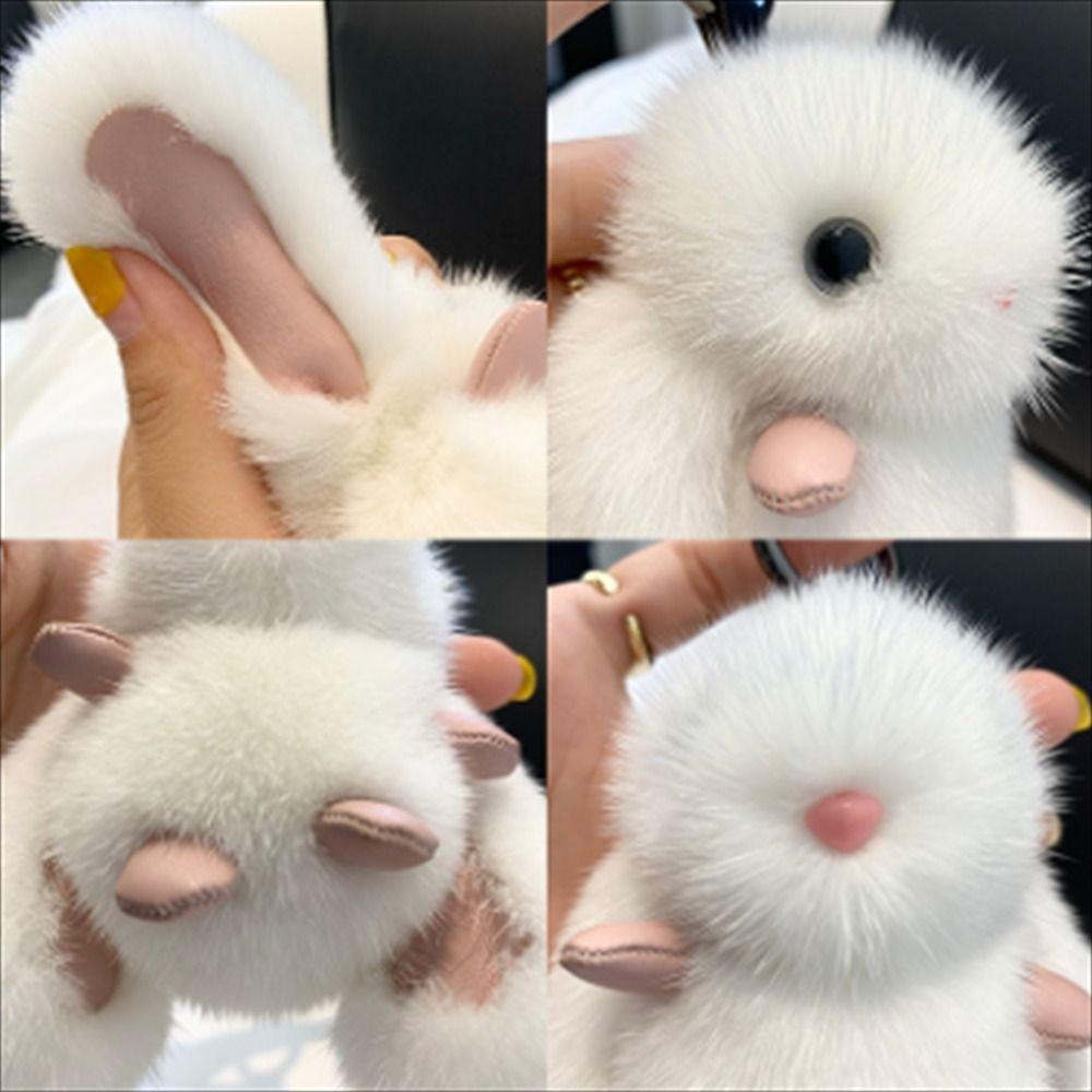 Брелок из меха кролика с помпоном, плюшевый кролик, кулон, брелок в виде кролика, ювелирное украшение, подарок