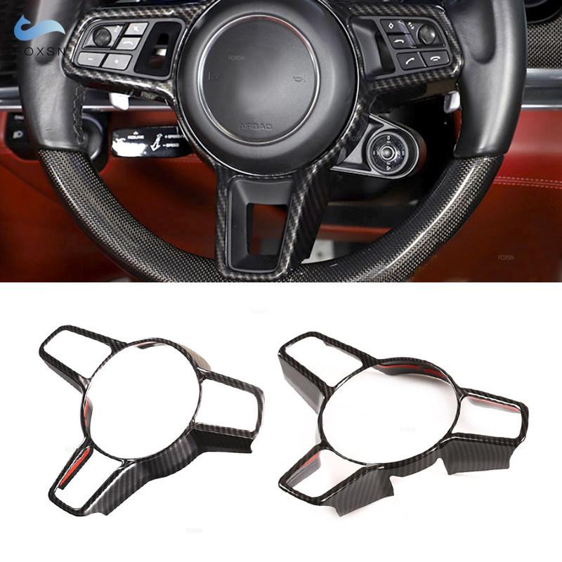 For Porsche Macan Cayenne Panamera 718 911 918 ABS Carbon Fiber Texture Interior Steering Wheel Cover Trim Moldings