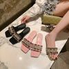 Summer with Skirt Sandals Women's 2025 New French Beautiful Rhinestone Word with Flat Slippers Women's Summer Wear