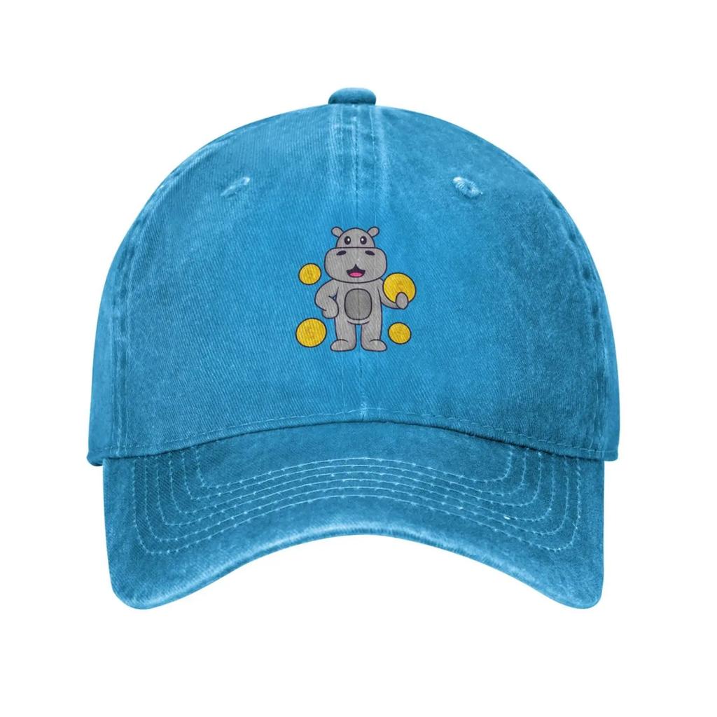Cute Hippo Holding A Coin Baseball Cap for Men Women Vintage Trucker Hat Golf Hats Dad Caps