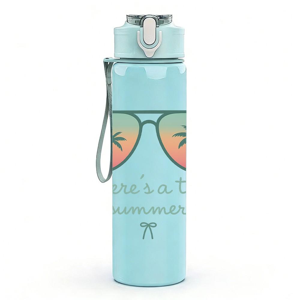 1PC Beach Sunglasses Slogan 750ml Color Plastic Sports Water Bottle Leakproof Flip Straw Lid Suitable for Sports Office Home Use