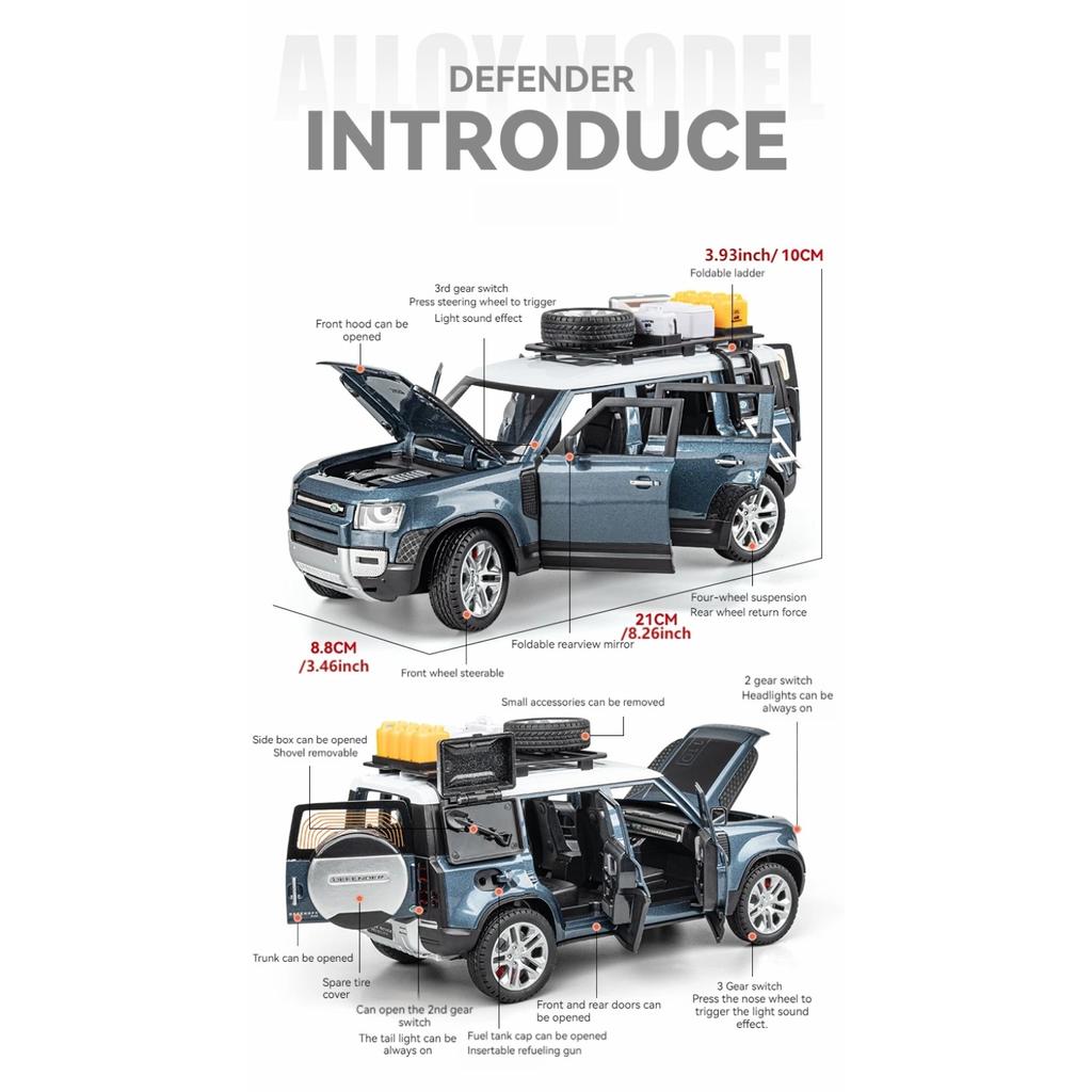 Масштаб 1/24 Land Rover Defender литая модель автомобиля: Подробная копия с открывающимися дверями, капотом и багажником, идеальный подарок для любителей автомобилей