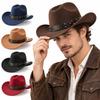 Faux Suede Western Cowboy Hat Bull Head Rivet Faux Suede Hat Sun Protection Hat  For Men Women