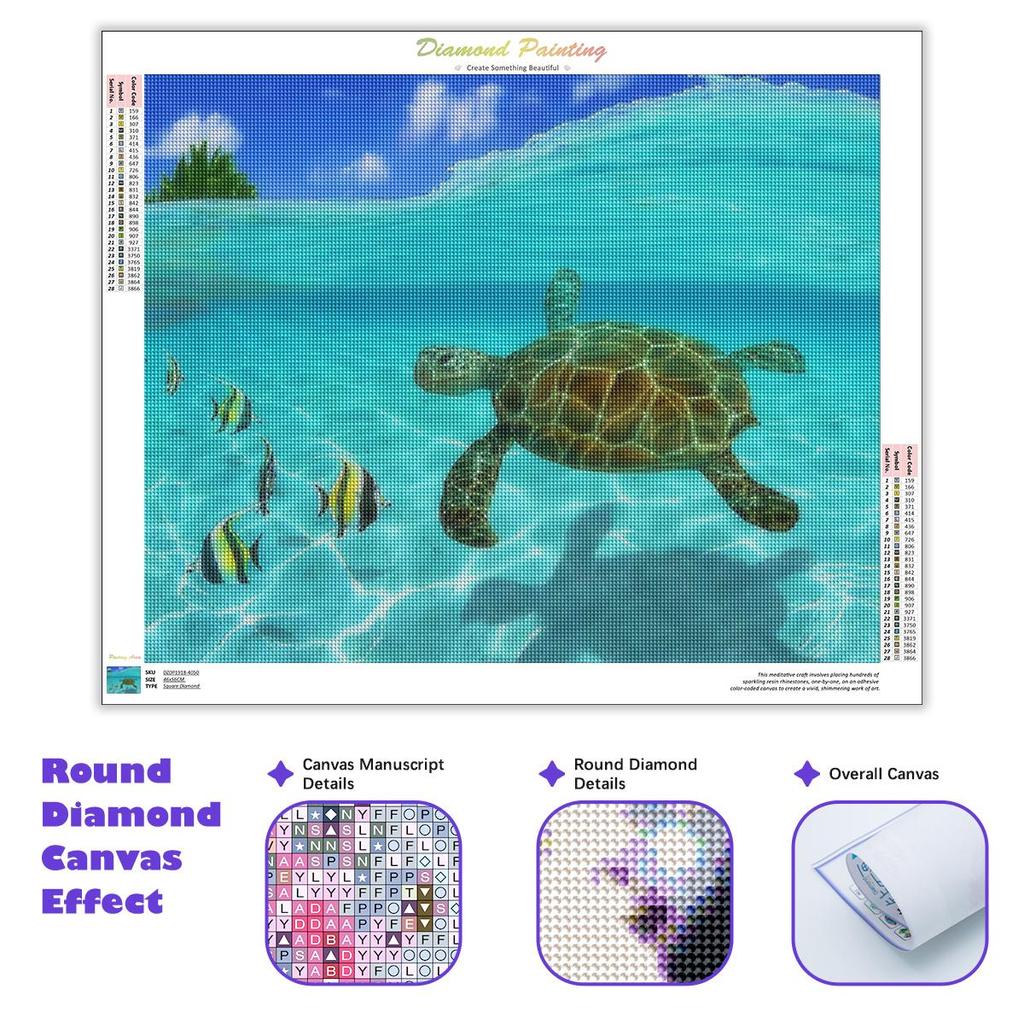 Алмазная живопись, вышивка, морская черепаха, картина с животными, полная круглая Алмазная мозаика, украшение для дома 30x40 см/12x16 дюймов