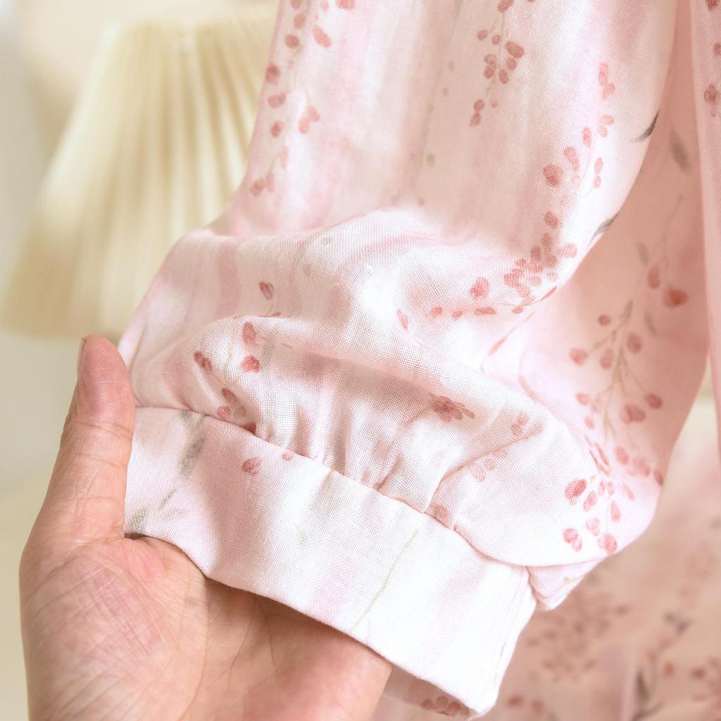 Женский пижамный комплект кимоно из чистого хлопка – с длинным рукавом и брюками для весны/осени, для ношения дома/на улице