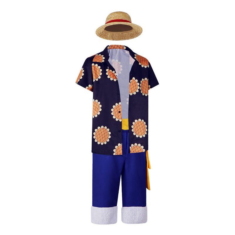 Косплей наряд One Piece в стиле Луффи, повседневная рубашка с коротким рукавом подсолнух, костюм для косплея, наряд для сценического выступления