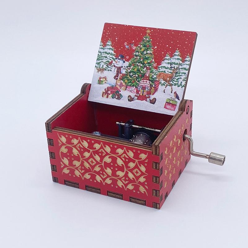 Merry Christmas Music Box Wooden Metal Movement Handheld Christmas Home Office Cafe Decoration Gift Music Box