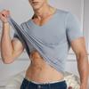 Men's Ice Silk T-Shirts Casual Short Sleeve Sports Tee Summer Breathable Moisture V-Neck Undershirt Top