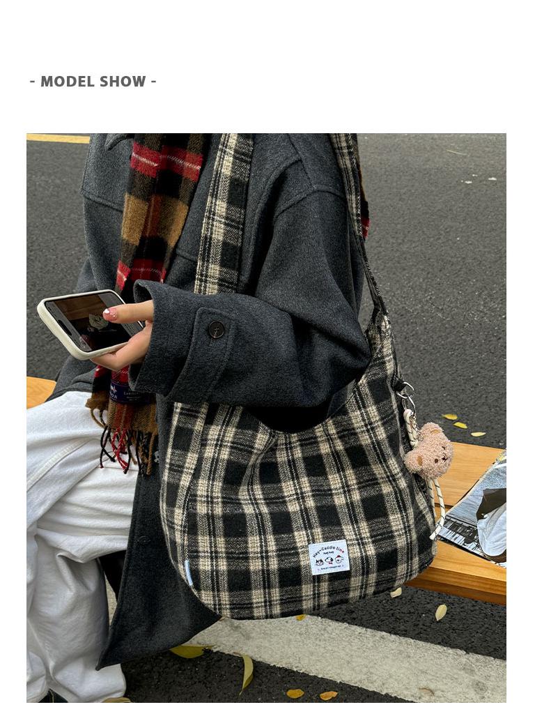Легкая сумка-тоут в клетку в стиле ретро - Универсальная, большой вместимости для учебы, покупок или поездок на работу