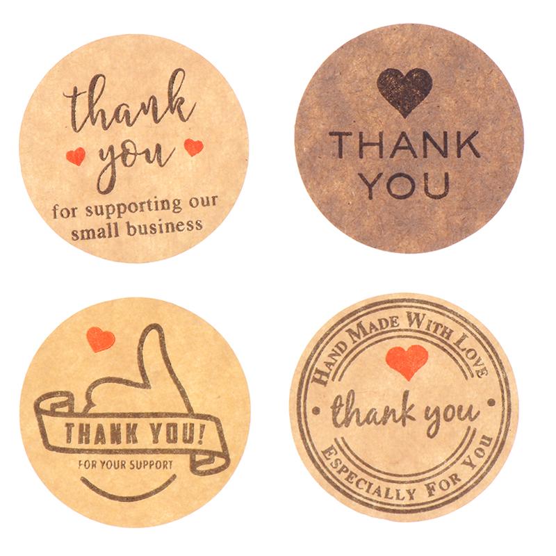 500 этикеток/рулон Круглая натуральная крафт-бумага Спасибо Наклейка Печать Этикетки Наклейка
