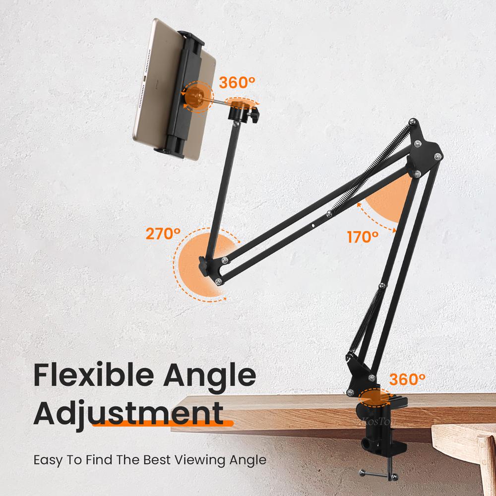 360 Degree Long Arm Tablet Holder Stand for 4 To 11inch Tablet Smartphone Bed Desktop Lazy Holder Bracket Support for iPad