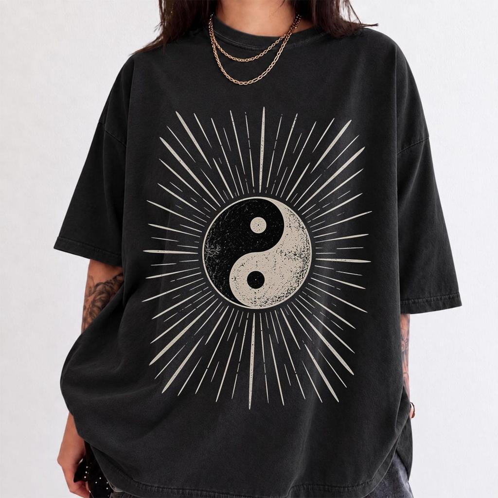 Comfort Colors Yin Yang Shirt, Vintage Yin Yang Tee, Celestial Sunburst Shirt, Spiritual Graphic Tee, Boho Balance Shirt, Retro Symbol Tee