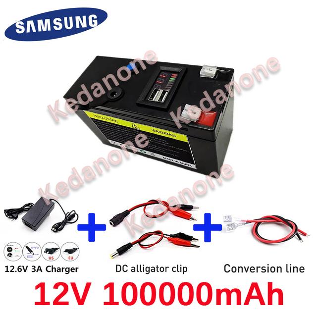 Новый портативный и перезаряжаемый аккумулятор 18650, 12 В, 120 000 мАч, встроенный 5 В, 2,1 а, USB-порт для зарядки дисплея с зарядным устройством + 12,6 В