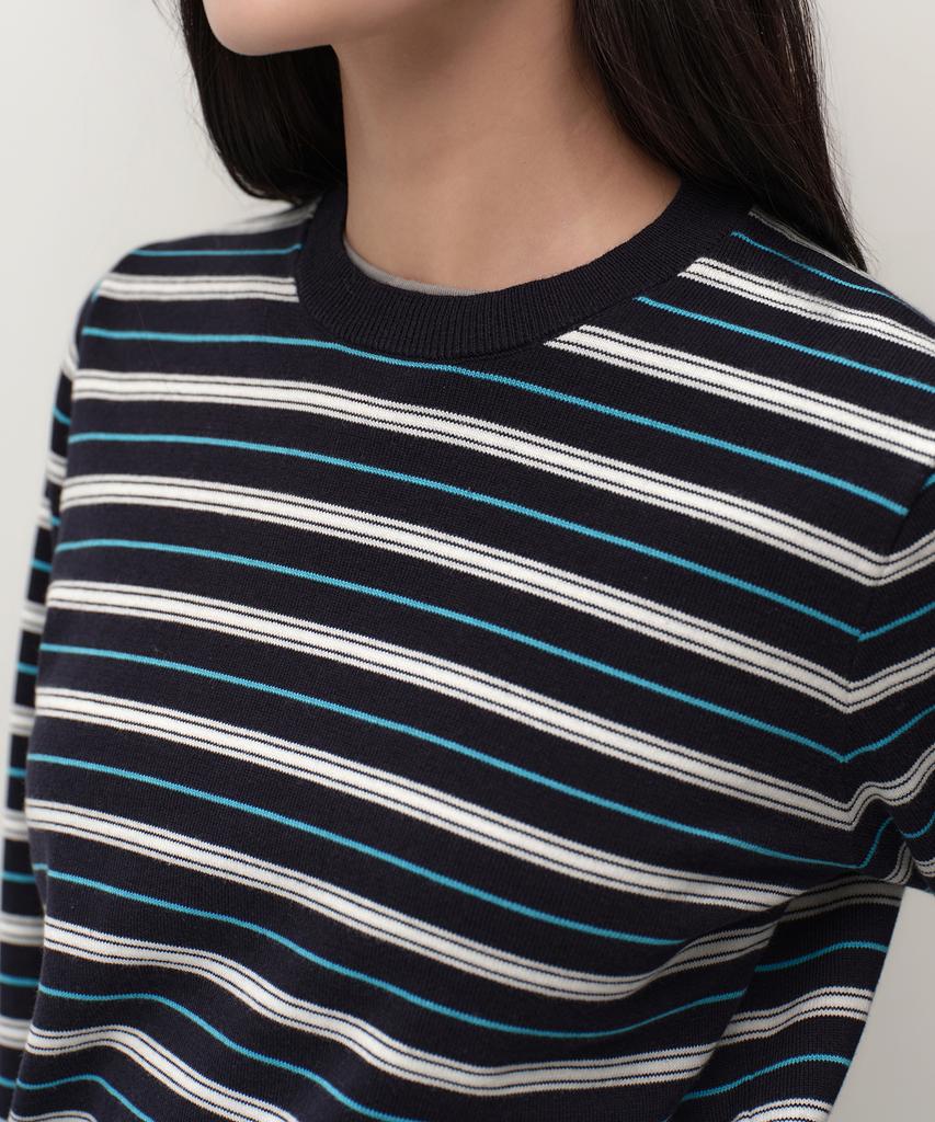 MUSINSA STANDARD WOMAN Women'S Multi-Stripe Crew Neck Knit [Navy]
