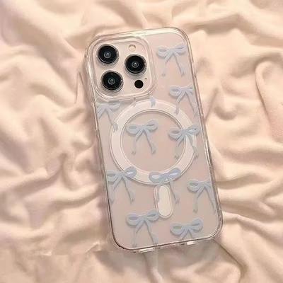 Розовый синий бант magsafe совместимый чехол для зарядки чехол для iPhone 16 15 14 13 Mini 12 11 Pro Max XS XR 7 8 Plus мягкий чехол для телефона