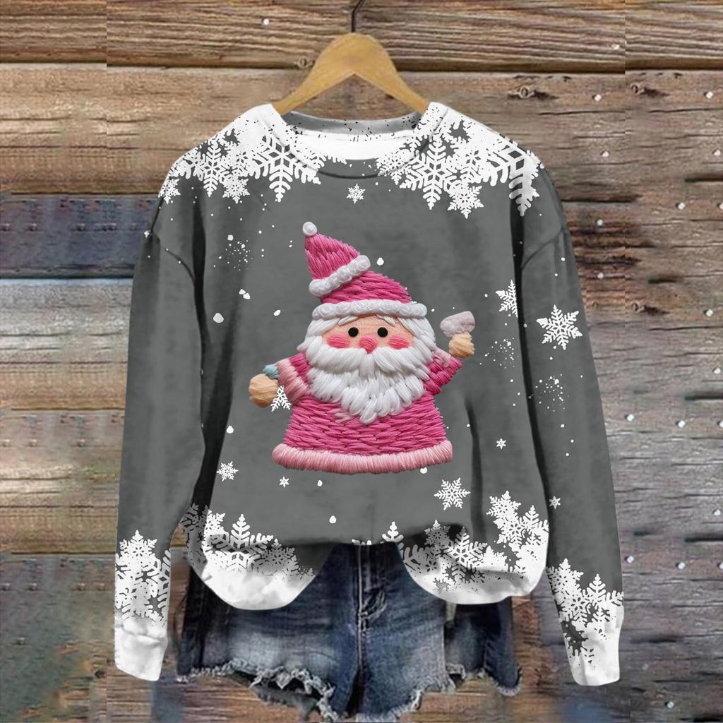 Women's Fashion Christmas Printed Long Sleeve Loose Round Neck Sweatshirt Top