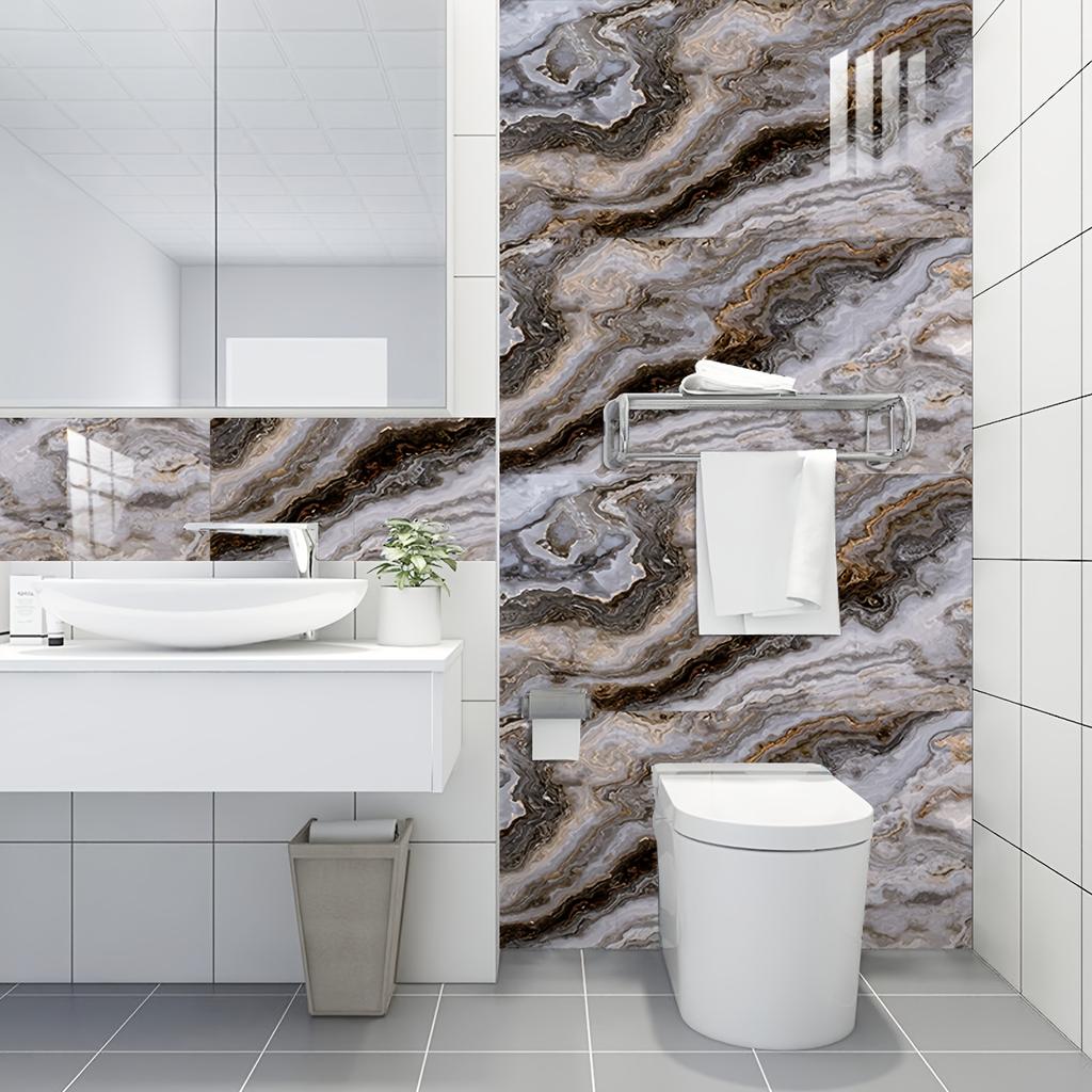 10pcs Marble Tile Sticker Self-adhesive Waterproof Wall Sticker, Removable Wallpaper
