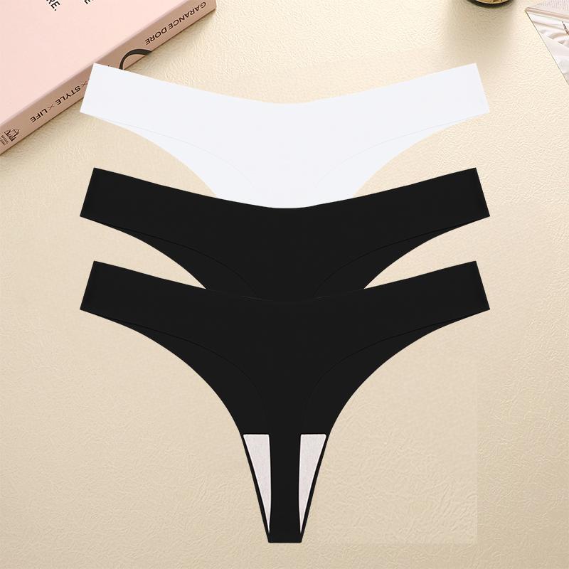 3PCS Seamless Thong Women Ice Silk T-back Intimate Solid Breathable Crotch Briefs Sexy Tanga Multiple 10 Color Lingerie