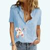 Женские блузки с лацканами и принтом, летняя и осенняя футболка с короткими рукавами, женский хлопковый льняной топ, модная футболка-кардиган