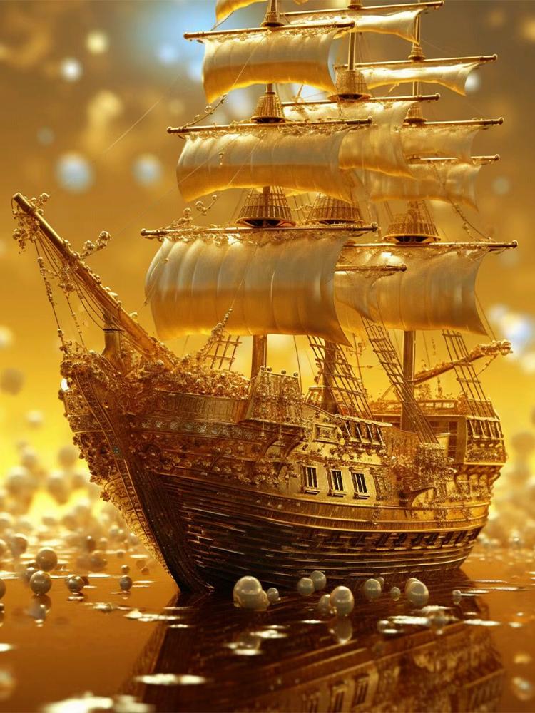 DIY 5D Алмазная картина парусник Алмазная вышивка Золотой корабль Вышивка крестом Полный круглый квадратный дрель Мозаика Ручной художественный подарок Декор