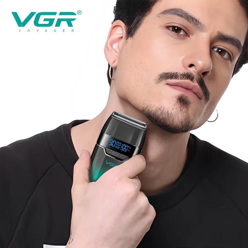 Оригинальная профессиональная электрическая бритва VGR для мужчин 9000 об/мин Триммер для бороды Волосы Электробритва Перезаряжаемая для Мужчин Светодиодный Цифровой Дисплей Долговечная 308