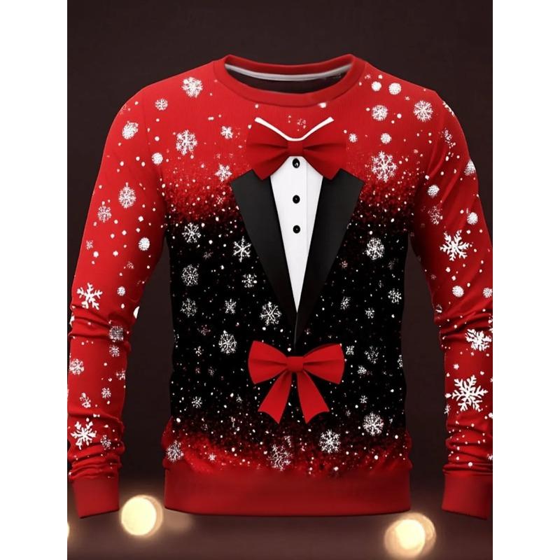 Летний топ с круглым вырезом и 3D-принтом на рождественскую тематику с галстуком-бабочкой, модные повседневные футболки с короткими рукавами для мужчин