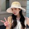Vacation Style Lace Bow Grass Hat Summer Hollow Breathable Sun Protection Hat Beach Sun Protection Fisherman Hat