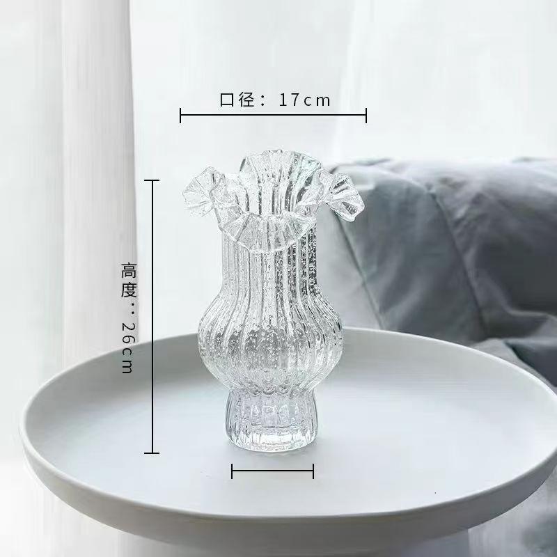 Pleated Skirt Luminous Fluorescent Glass Vase Flower Arrangement High Value Creative Simple Water Rose Lily Device
