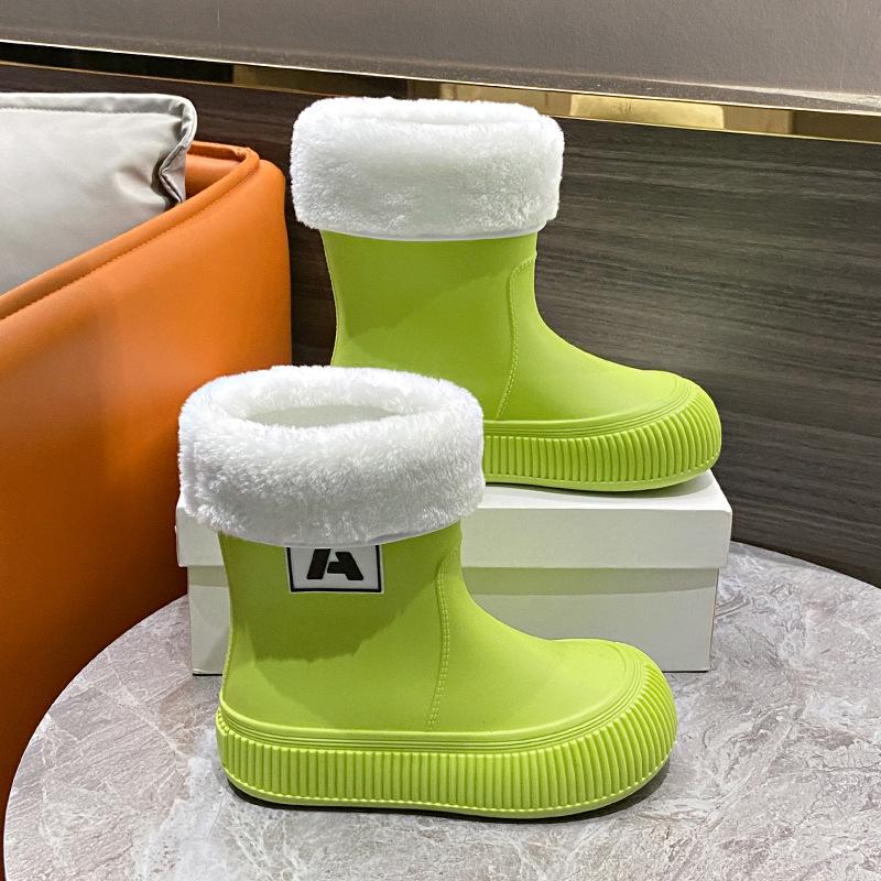 Зимние модные женские резиновые сапоги средней длины с толстыми подошвами, нескользящие женские резиновые сапоги, нескользящая обувь для отдыха на природе
