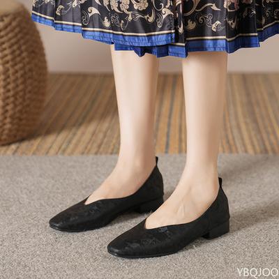 Модная женская обувь на низком каблуке с мягкой подошвой, туфли-лодочки на плоской подошве для весны-лета, элегантные с квадратным носком, милые повседневные, с мелким вырезом.