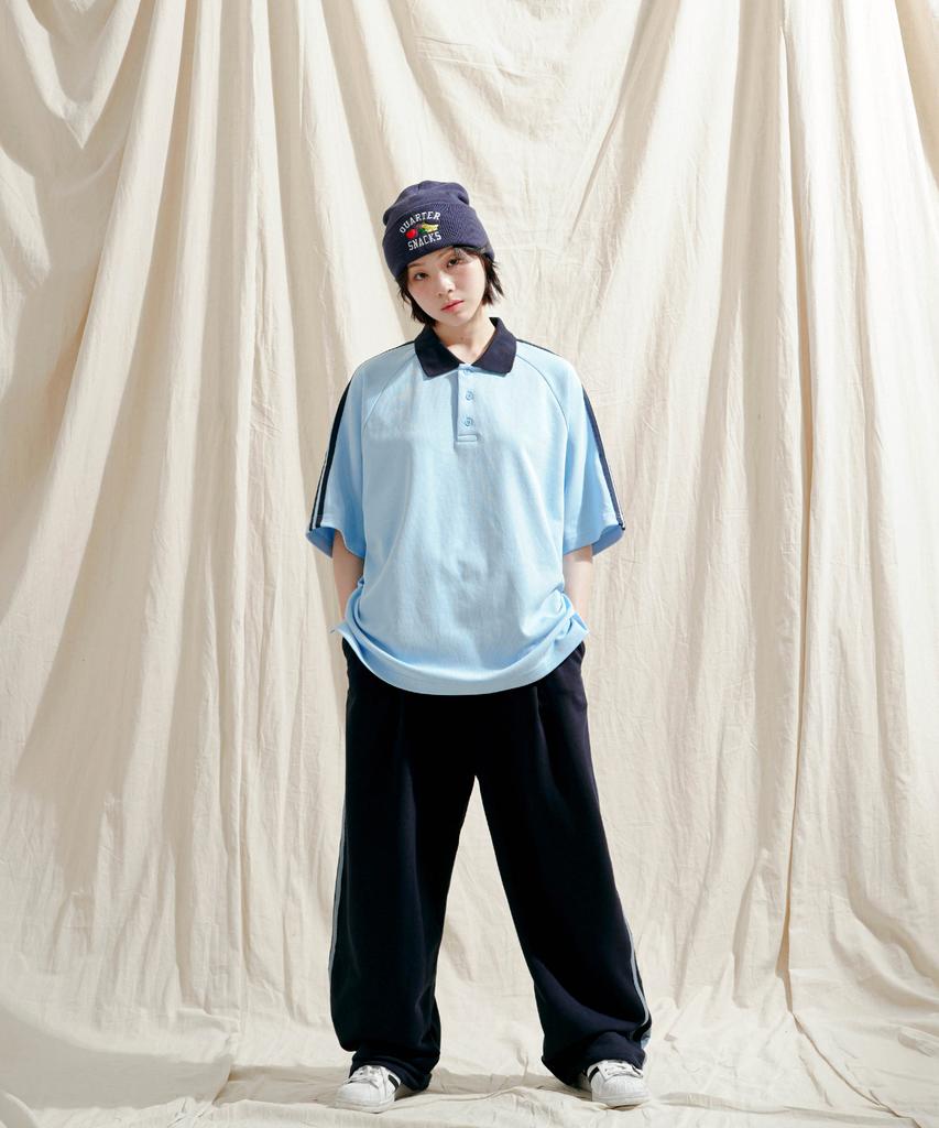 JEMUT Forward Oversized Collared Short Sleeve T-Shirt Light Blue Oyst2559
