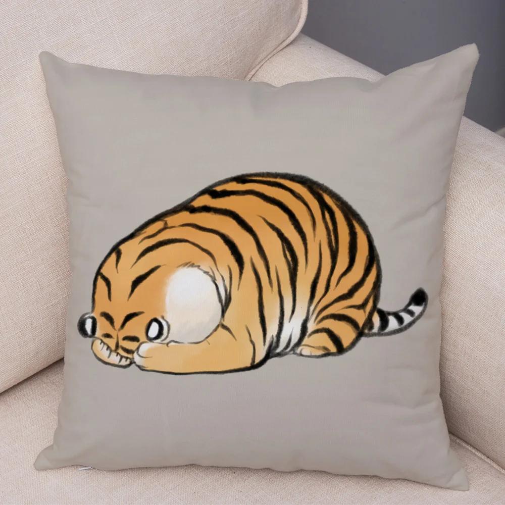 Забавная наволочка на подушку с толстым тигром, декор, милый мультяшный животный принт, мягкая плюшевая наволочка для дивана, дома, автомобиля, накидная наволочка